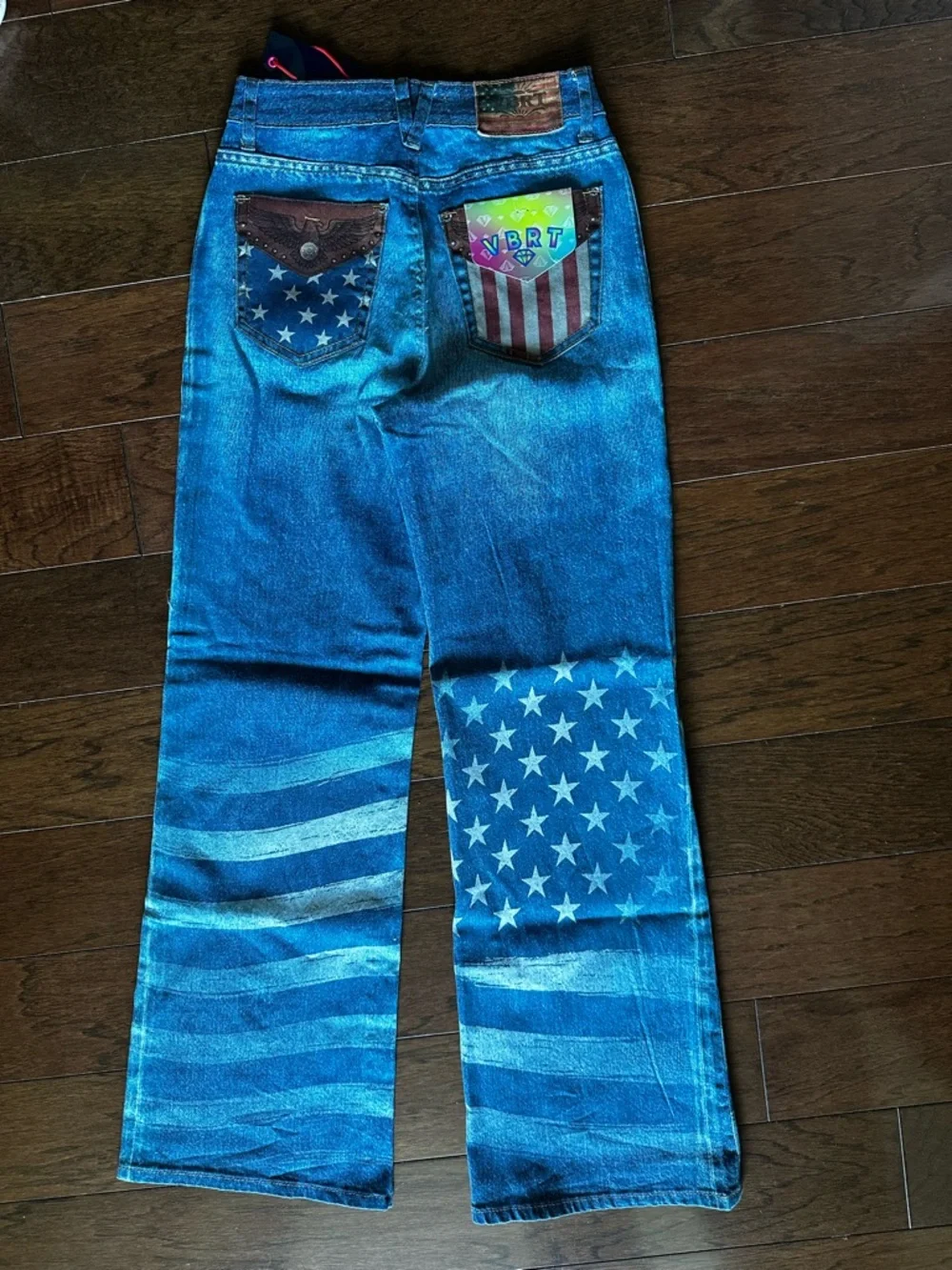 Vibrant VBRT Blue American Flag Wide-Leg Jeans NWT Stars Stripes Western - Picture 4 of 9